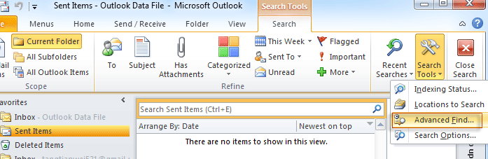 outlook search issues 2019
